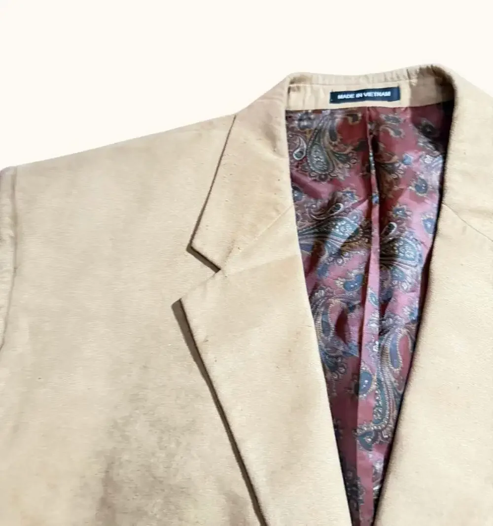 Chaps Men's Tan Faux Suede Two-Button Blazer with Paisley Lining